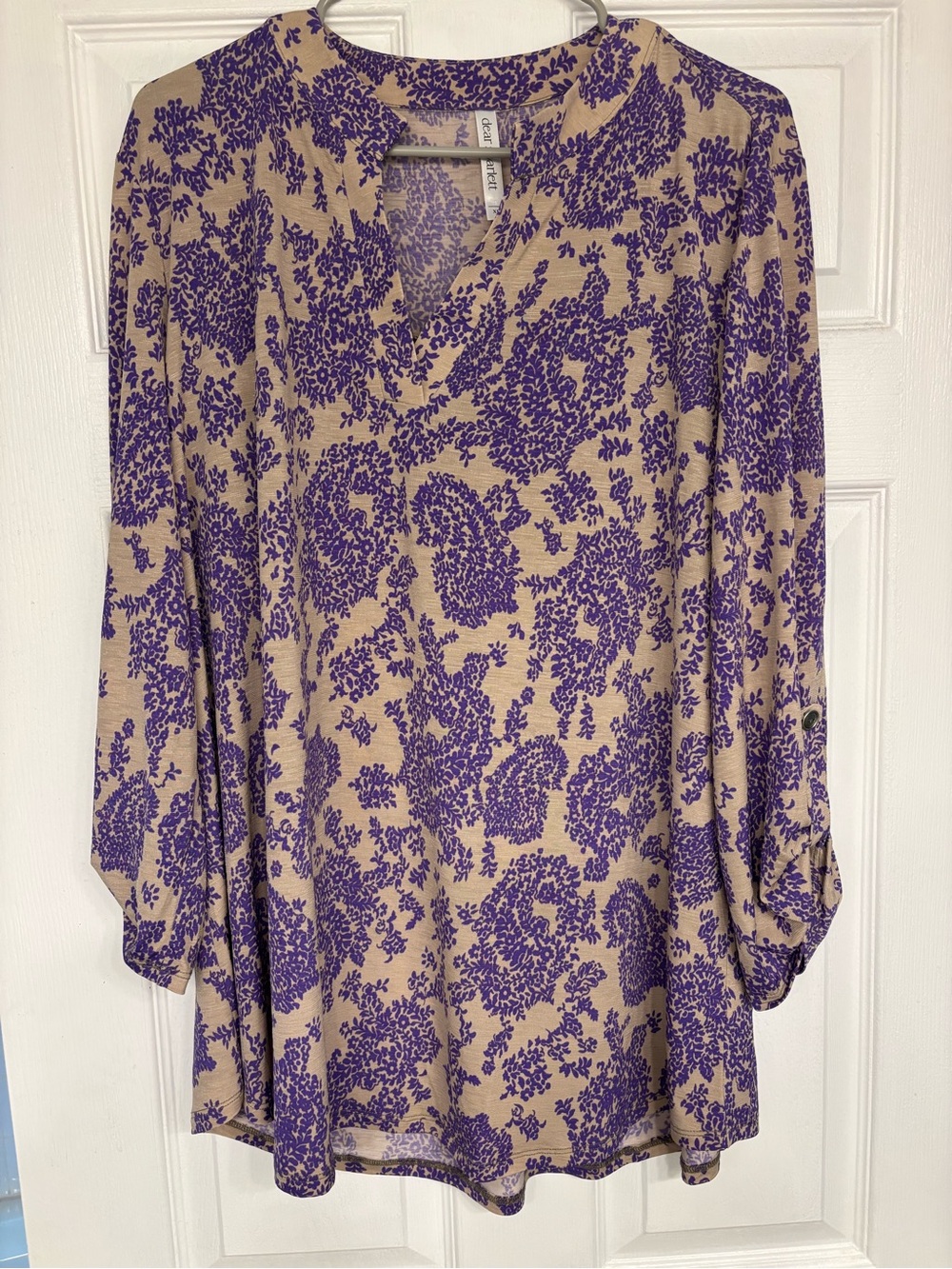 Dear Scarlett Beige Tunic Dress with Purple Floral Print XL
